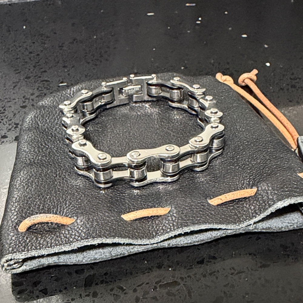 NEW Men’s Bikers Bracelet Stainless Steel Motorcycle Bike Chain w/ leather pouch